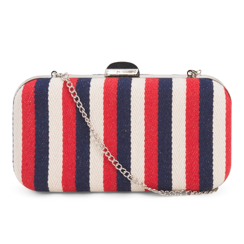 Striped Red, Navy & White Chain Clutch